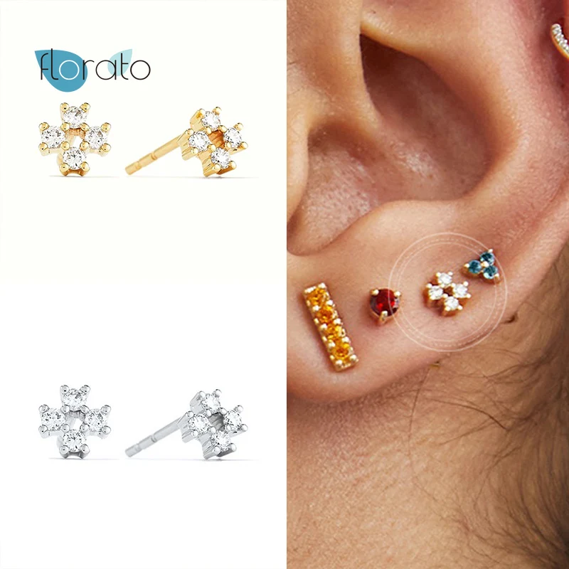 

925 Silver Ear Needle Simple Tiny Zircon Charm Cross Stud Earring Piercing Fashion Fine Jewelry Gift Luxury Crystal Jewels