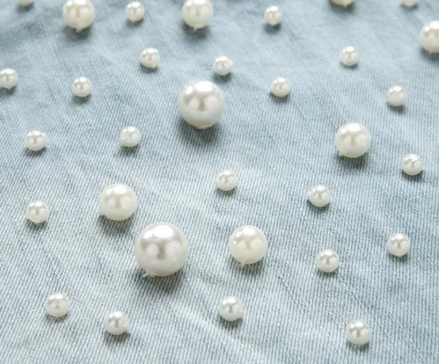 

XUXI Fashion Washed Denim Beaded Loose Short-sleeved MINI Dress Women E1120