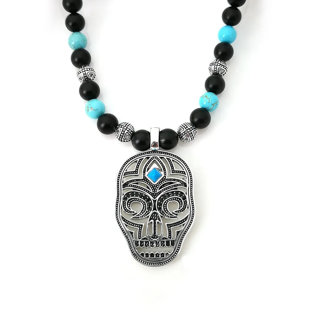 Thomas Skull Mask Pendant with Back Beads Necklace Rebel Heart Punk Bijoux Jewelry Gift For Men TS N298 | Украшения и аксессуары
