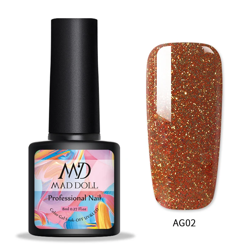 AG02 1 бутылка MAD DOLL Гель-лак для ногтей мерцающий отмачивающийся УФ-Гель-лак желтый осенне-зимняя серия стойкий УФ-Гель-лак для ногтей - Цвет: AG02