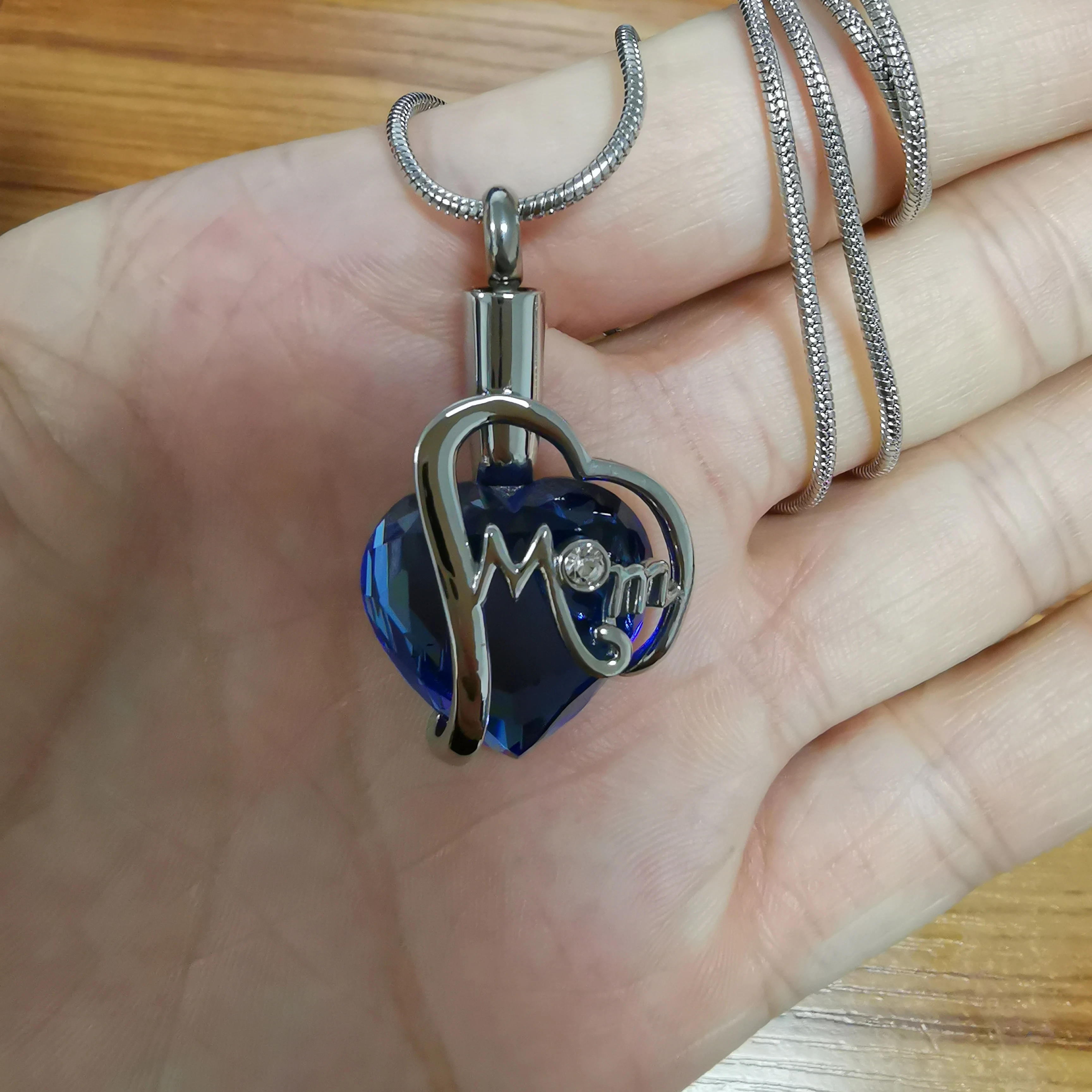 X031 ожерелье для кремации из нержавеющей стали с синим камнем держатель мочи