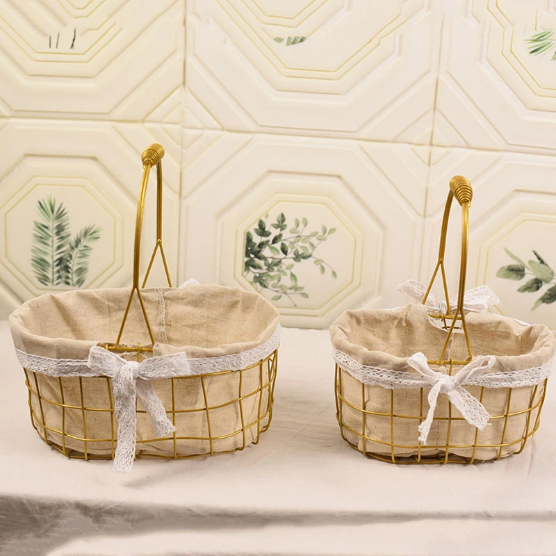 

Ins Style Nostalgic Wrought Iron Rattan Flowerpot Picnic Basket Flower Basket Wire Storage Basket With Removable Liner