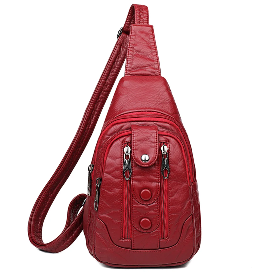 Women Chest Bag Soft PU Leather Crossbody Bags for Women 2021 New Messenger Bags Small Casual Travel Backpack Red bolsa feminina