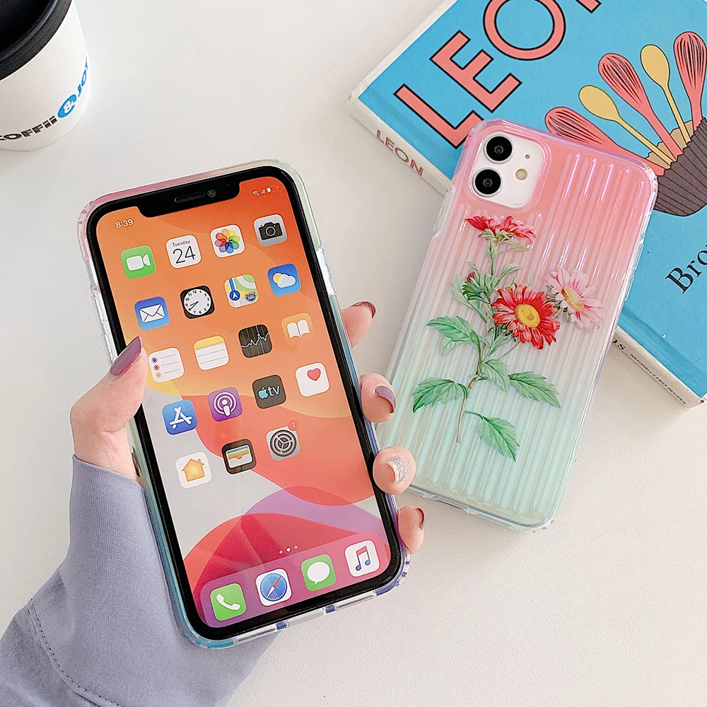 Чехол для телефона LOVECOM с лазерным градиентом цвета розы Лист iPhone 11 Pro Max XR X XS 7 8 Plus