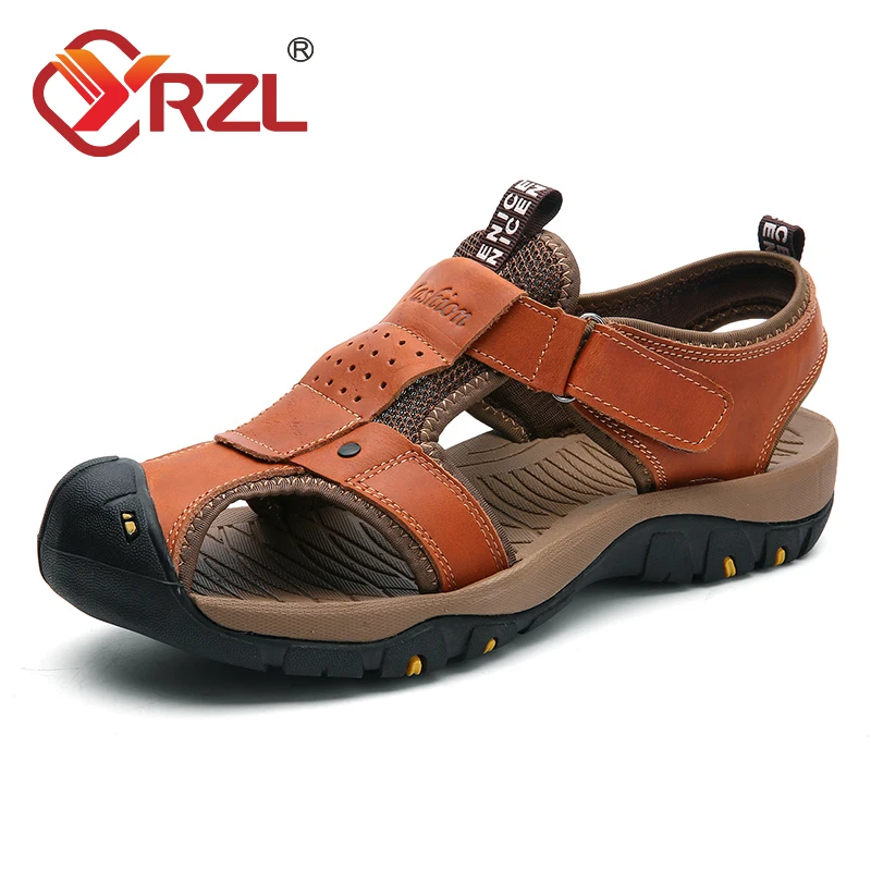 

YRZL Sandals for Men 2021 Men Leather Platform Fashion Men Shoes Soft Sandals Comfortable Outdoor Walking Footwear Men Sandals