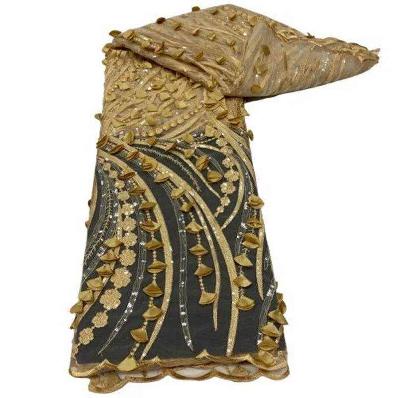 

Африканские блестки, 3d Цветочная кружевная ткань, 2021 золото, высококачественное кружево, французская кружевная ткань, швейная нигерийская ...