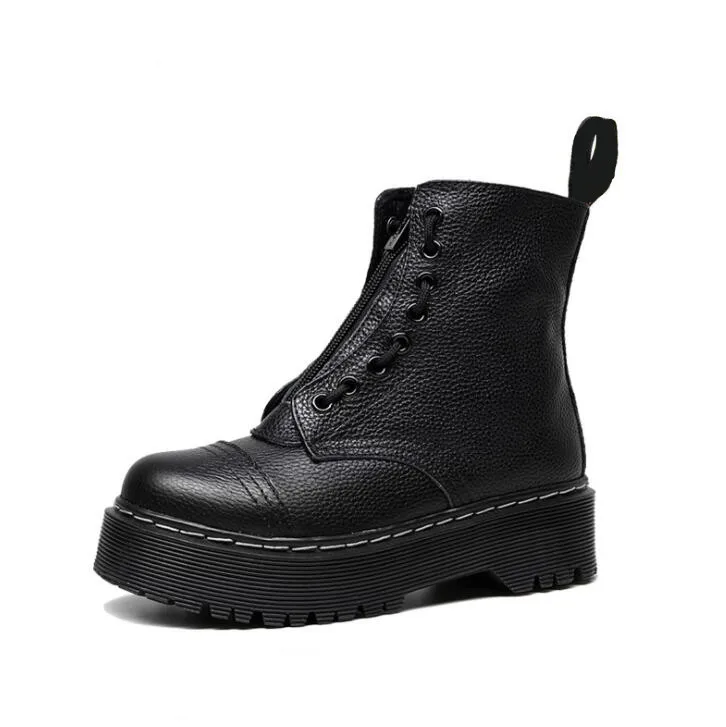 

Warm like home Size 34-41 Chunky Motorcycle Boots For Women Autumn 2019 Fashion Round Toe Lace-up Combat Boots Ladies Shoes