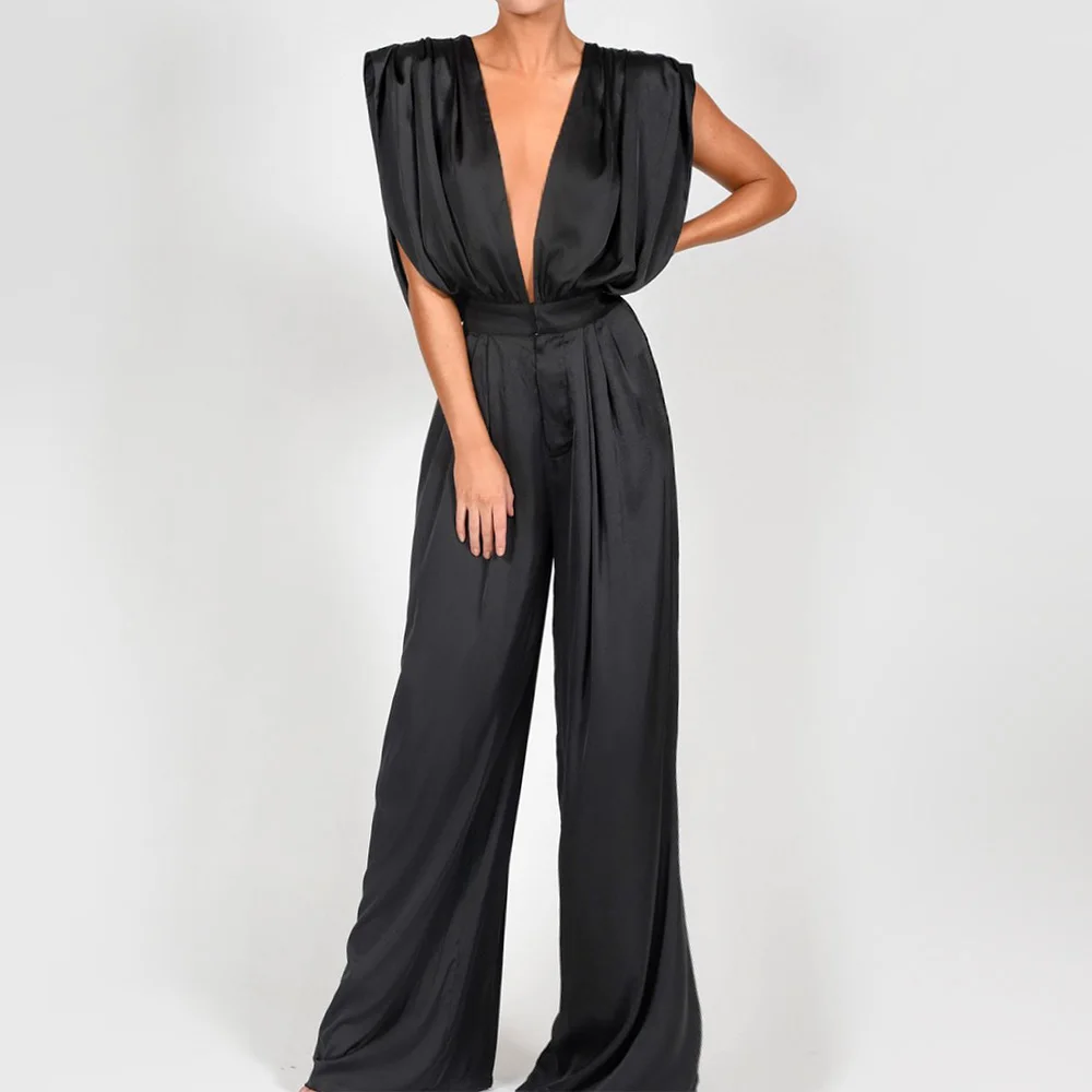 

Lofrcy sexy jumpsuit women summer Deep V Neck Backless Sleeveless Rompers Solid Loose Party bodysuit