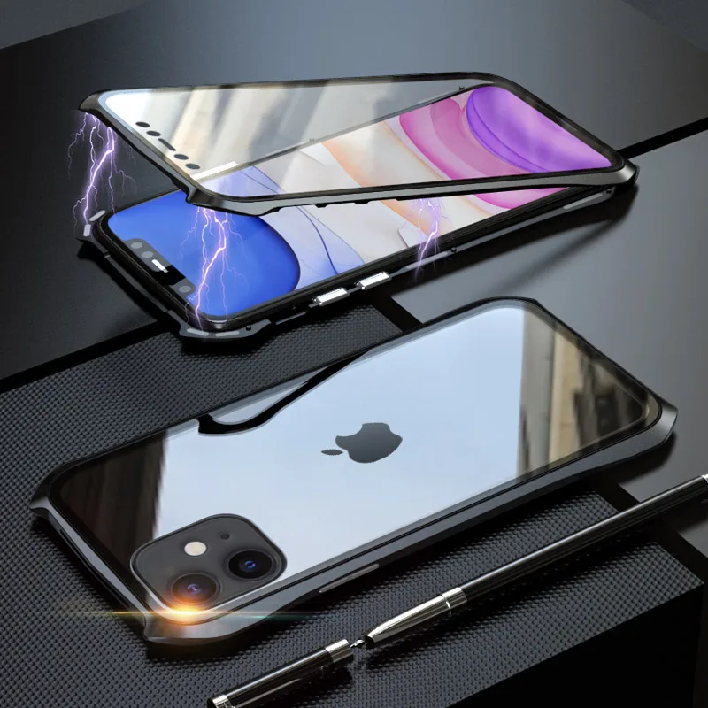 Для iPhone11 Pro Max Чехлы Магнитный чехол для iPhone 11 чехол 360 металлический чехол для телефона полное покрытие чехол для телефона iPhone11 Pro - Цвет: Black