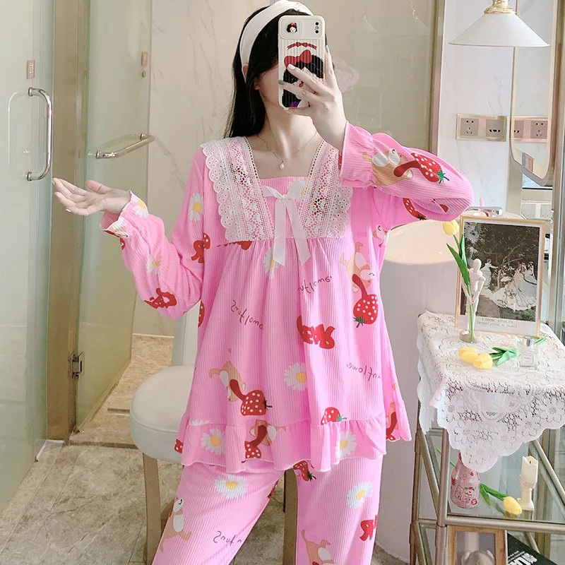 Women's Pajamas Sets Thin Long-sleeved Milk Silk 2021 Spring and Autumn Suit Home Service Sleepwear Clothes pijama feminino