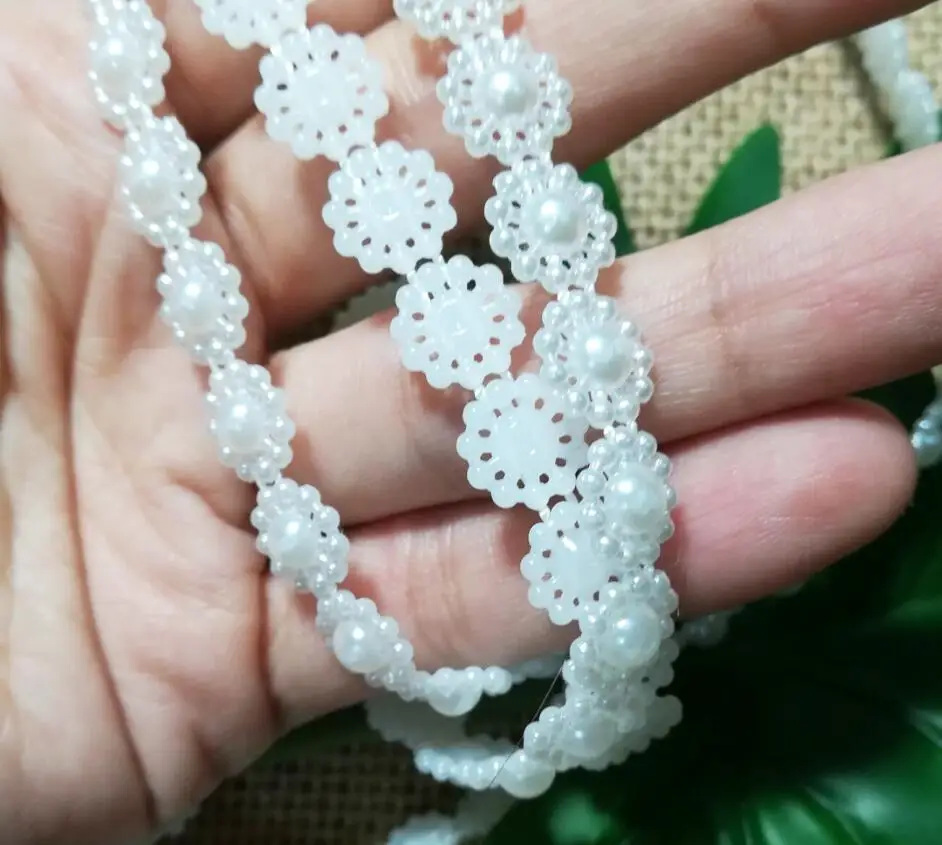 1 м кружевные Хрустальные Бусины блестящая ткань белая отделка из бисера