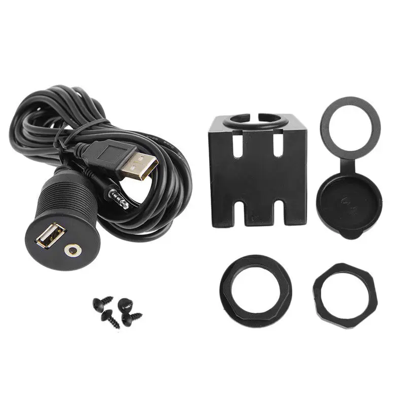 

1m/2m Car Dash Board Mount 3.5mm USB 2.0 AUX Socket Extension Lead Panel Cable