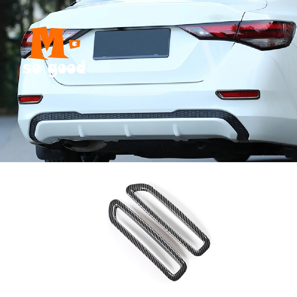 

for Nissan Sentra 2020 Car Front Head and Back Rear Tail Fog Light Lampshade Frame Cover Trim Car Accessories ABS Carbon Fibre