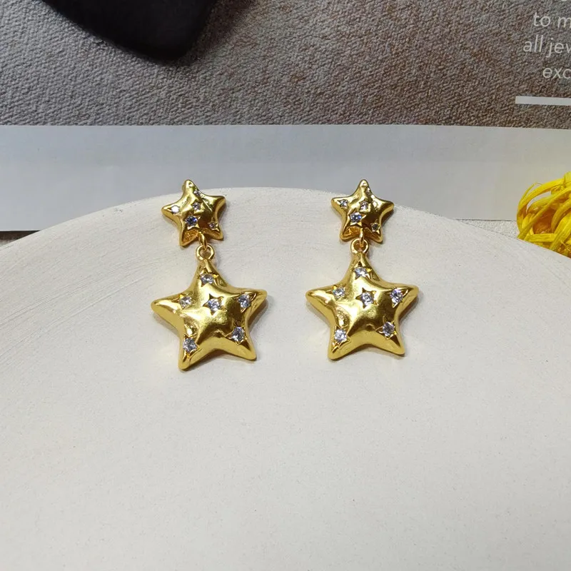 

Jewelry temperament retro simple geometric five-pointed star inlaid zircon earrings earrings