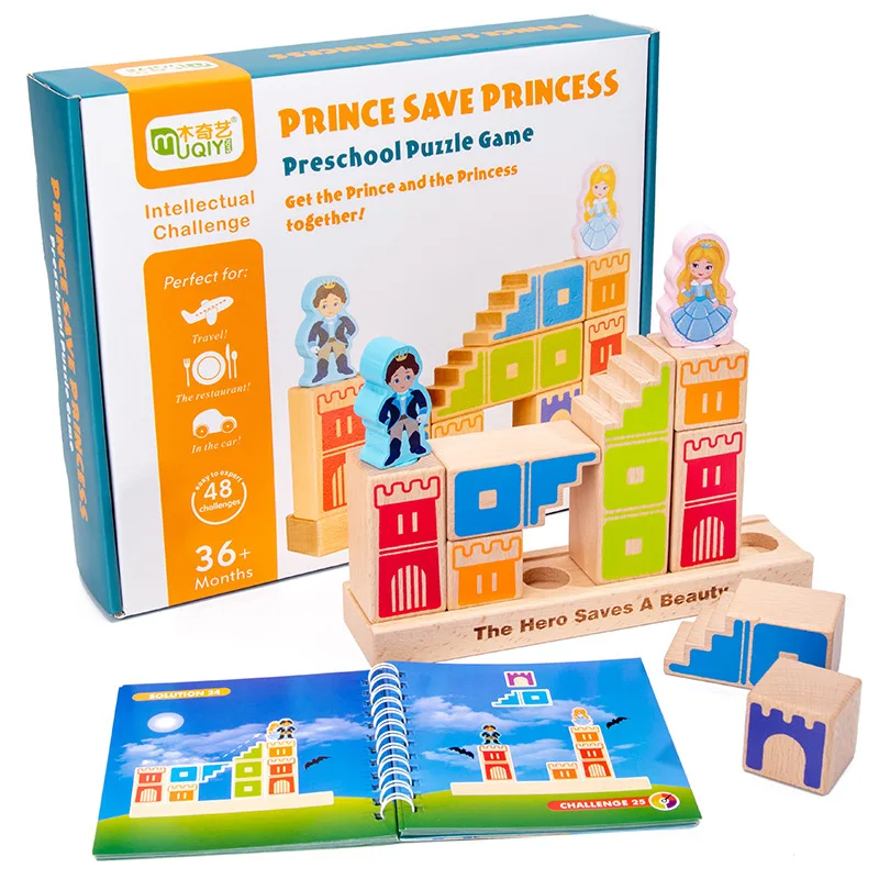 

Wooden XMD Bugs Bunny Magic Box Prince Save Princess Castle Color Carpool Building Blocks Parent-Child Interactive Desktop Toys