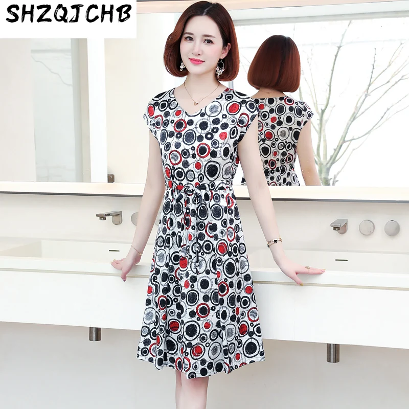 

SHZQ Silk Dress Women's 2021 Summer Popular Printed Medium Length Skirt Mulberry Silk Skirt Temperament Waist Closing