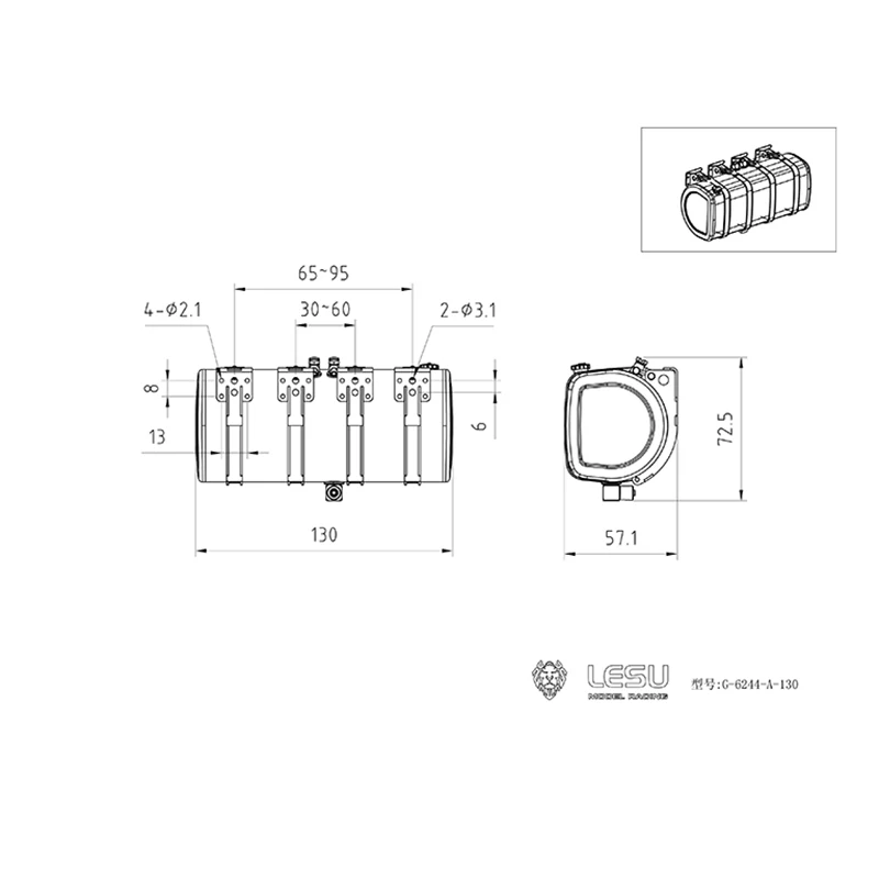 LESU Metal Hydraulic Oil Tank 130MM for 1/14 RC TAMIYA Tractor Truck Dumper Model |