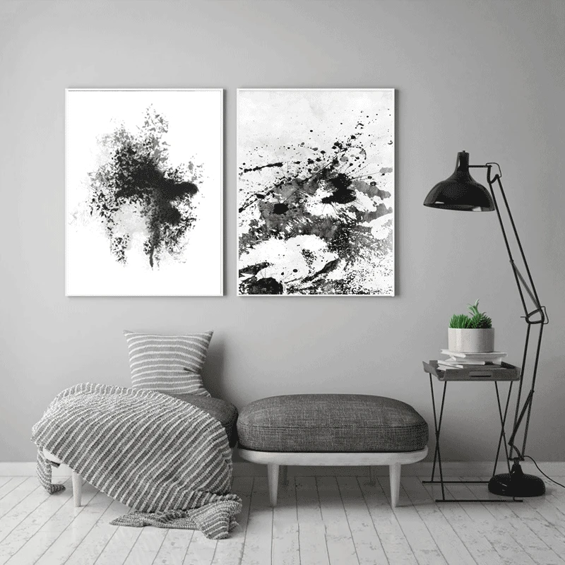 Современная Абстрактная Картина на холсте черно белые чернила настенная