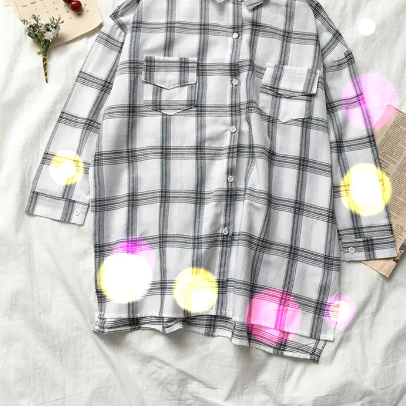 

Shirt Women Long Sleeve Shirts Harajuku White Blouse High Quality Retro Womens Clothing Comfortable Casual Plaid Ladies 2020