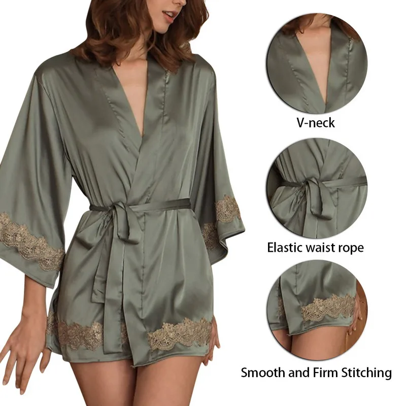 

2021 summer new ladies lace sexy underwear bathrobes ladies pure color simulation silk underwear home clothes nightgown pajamas