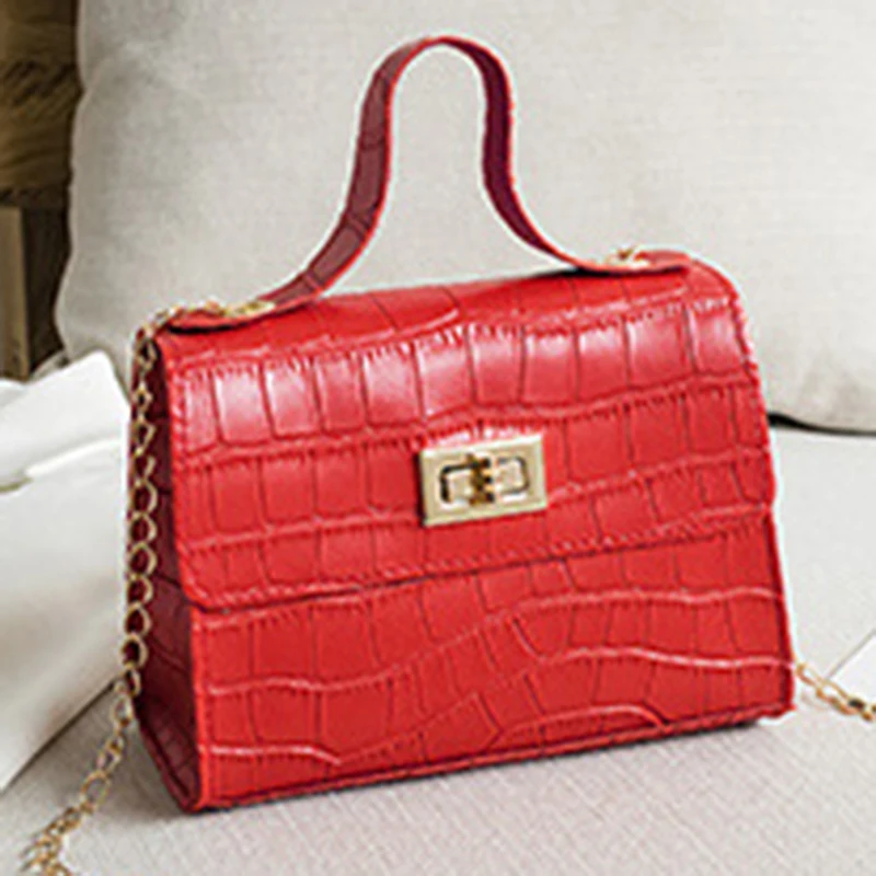 

PU Fashion Women Bags 2020 Summer New Crocodile Pattern Handbag Exquisite Shoulder Messenger Chain Lock Small Square Bag