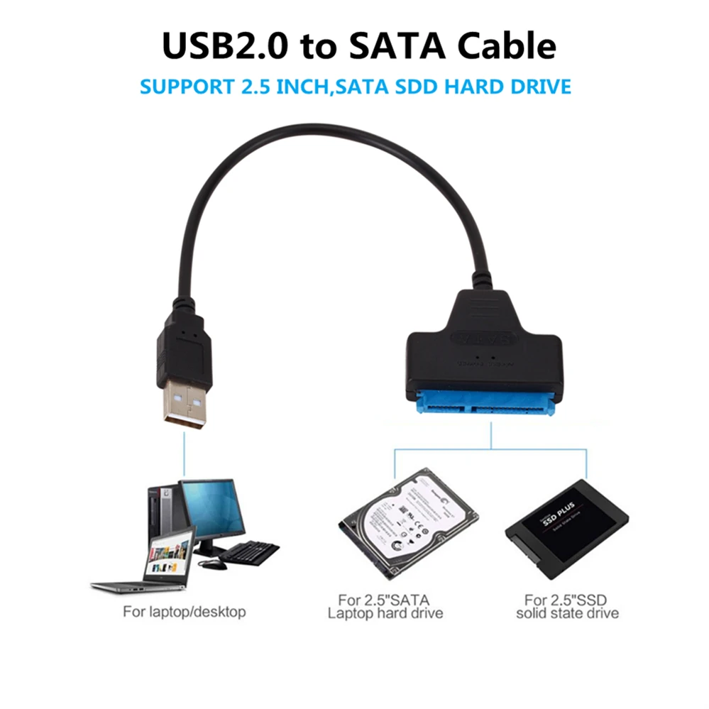 PzzPss USB 2 0 к SATA 22-контактный Кабель-адаптер линейный кабель для подключения HDD SSD