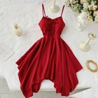 Женское мини-платье с асимметричным подолом, красноезеленое платье на бретелях, без рукавов, с высокой талией, лето 2020