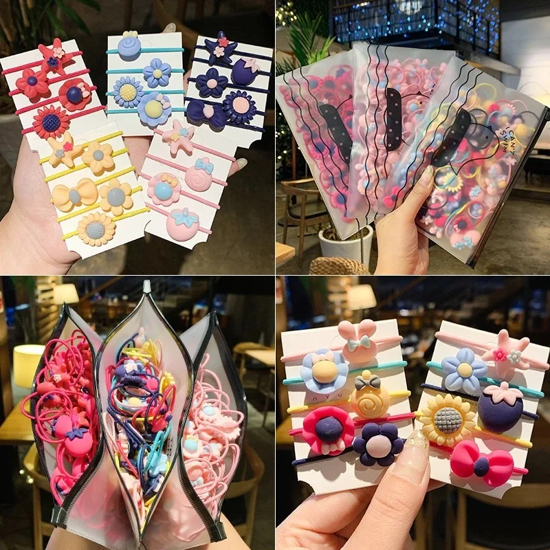 20PCS Children's Hair Ties Cute Floral Fruit Elastic Rubber Bands For Girls Colorful Small Hair Rope  Kids Cartoon Headwear 