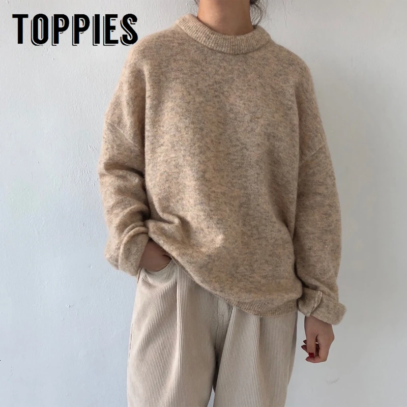 Осень-зима 2019 розовый свитер Женский пуловер с круглым вырезом мягкий вязаный