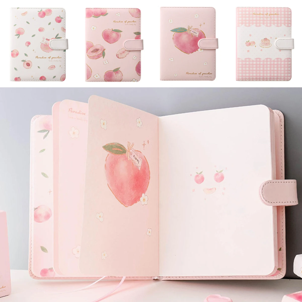 

Cute Peach Design A5 Notebooks Girl Student Color Page Kawaii Notebook Diary Planner Stationery Office School Supplies