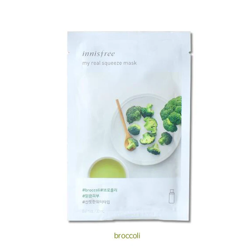 broccoli Innisfree It's Real Squeeze Mask увлажняющая маска с контролем жирности, Антивозрастная гладкая кожа, Корейская косметическая маска для лица - Цвет: broccoli