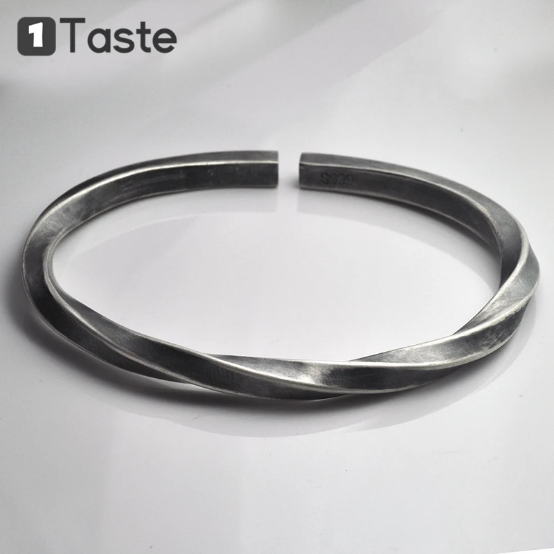 ONE TASTE 999 Стерлинговое серебро тайский мужской браслет ручной работы Винтажное