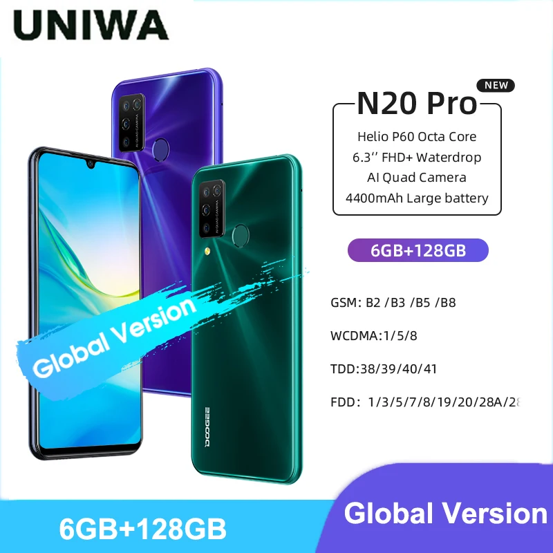Смартфон глобальная версия Doogee N20 Pro 6 ГБ ОЗУ 128 Гб ПЗУ аккумулятор 4400 мАч FHD + экран 3