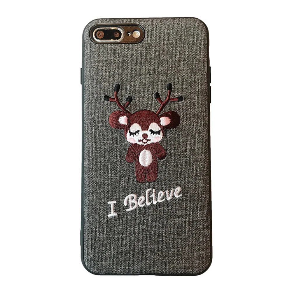 Cute Deer Fabric Case for iPhone X XS XR MAX Soft TPU Embroidery Cartoon Elk Pattern Back Cover 7 8 Plus Shockproof 3D Capa |