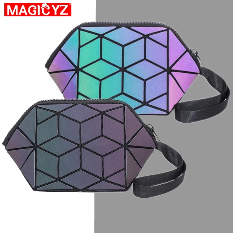 

MAGCYZ светящаяся косметичка, дорожный мешочек для косметики, женские складные сумки для макияжа, сумки для хранения с геометрическими блестк...