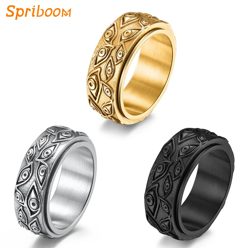 

Carved Eyes Men Rings Stainless Steel Demon Evil Eye Vintage Ring Retro Hip-Hop Personality Unisex Women Male Anillos Jewelry