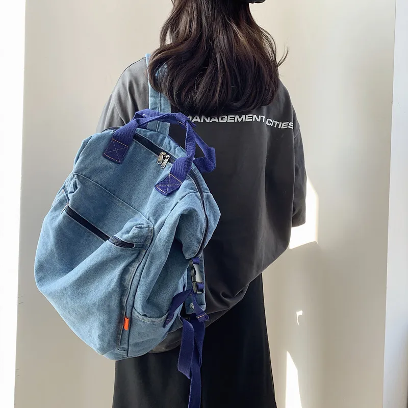 

NEW Original Aizatly Schoolbag Korean Harajuku Ulzzang Female College Student Backpack Korean Denim Simple Wild Backpack