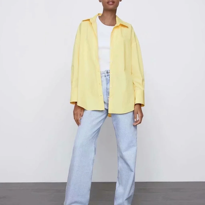 

Женский топ из поплина KUMSVAG, однотонный повседневный уличный топ с отложным воротником, на лето, футболки Блузы-топы, 2021