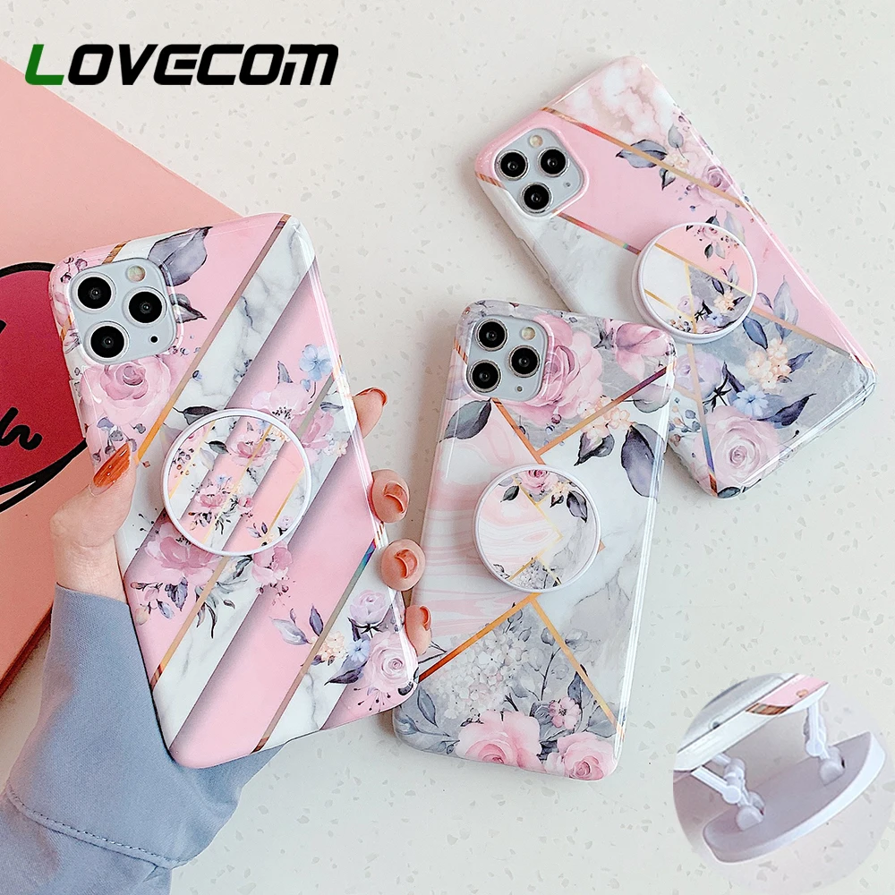 Чехол для телефона LOVECOM с геометрическим соединением цветов и держателем iPhone 11 Pro