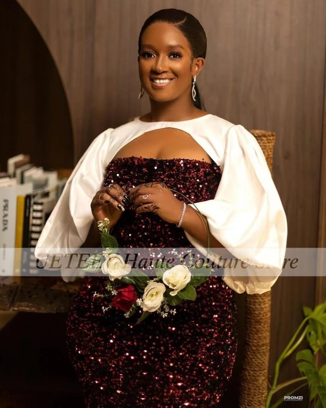 Aso Ebi Стильное вечернее белое платье из двух частей съемные накидки шаль блестки