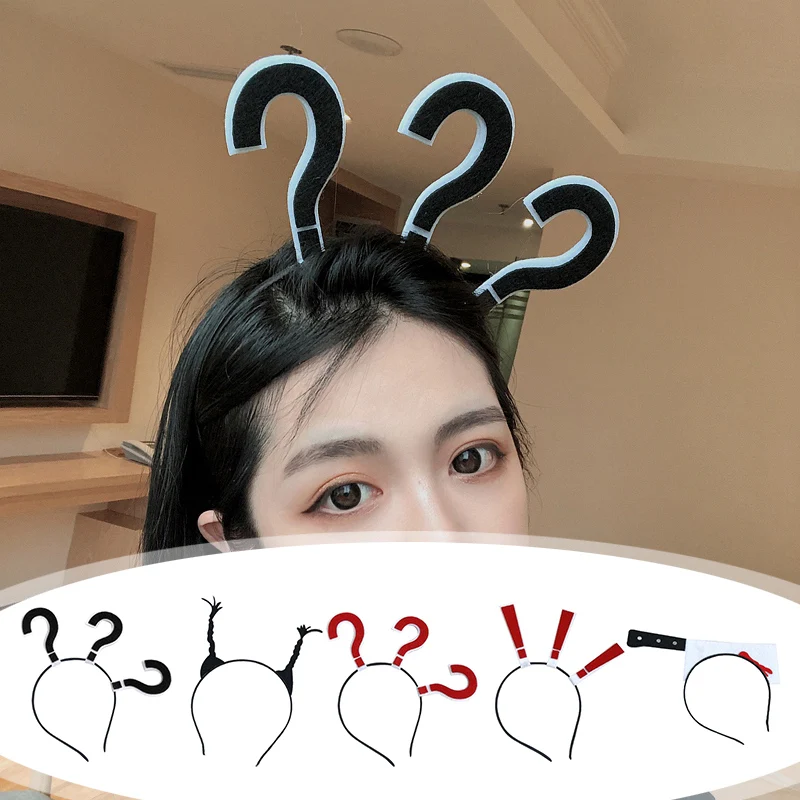 

Cosplay Decor for Hair Hair Accessories Web Host Question Mark Surprise Symbol Kitchen Knife Headband Photo Selfie Funny Party