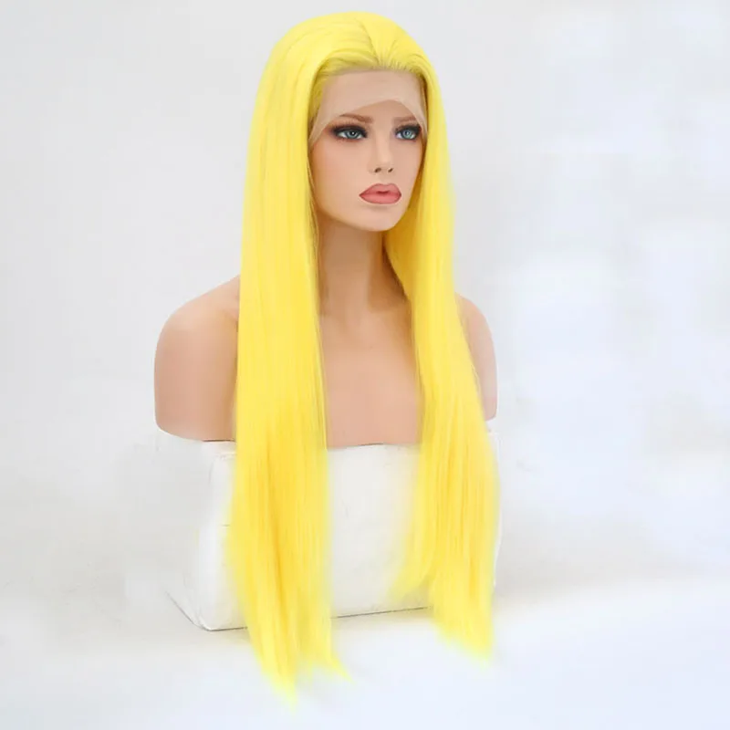 Харизма шелковистые прямые волосы желтый цвет синтетический кружевной передний