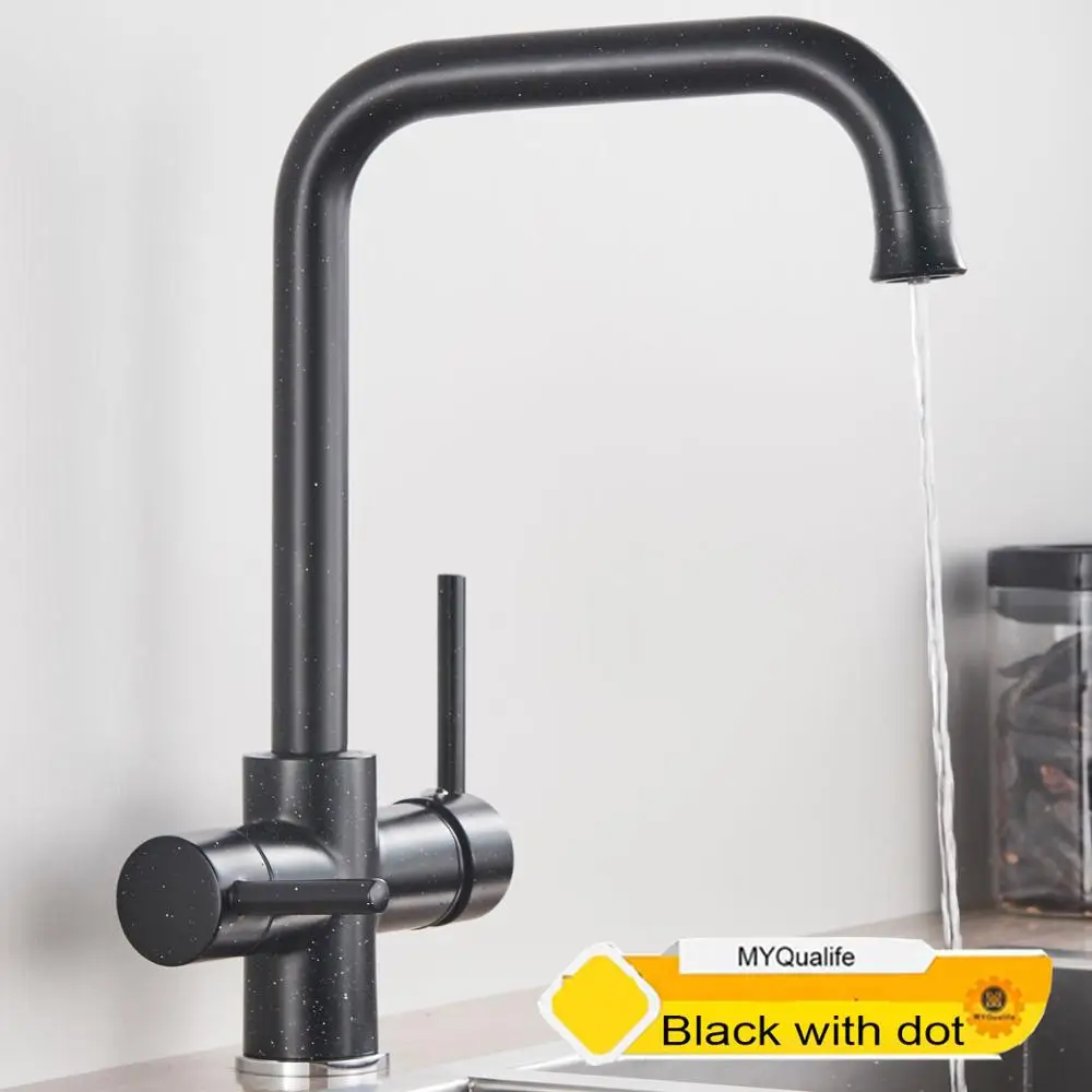 Black with dot Многоцветный выбор медный кухонный кран горячей и холодной раковины прямой питьевой чистый вращающийся кран дома три в одном - Цвет: Black with dot