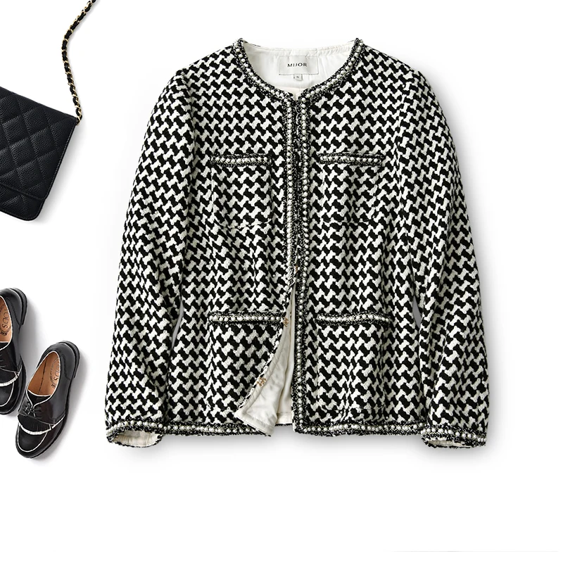 

SHUCHAN твидовая Женская куртка Офисная Женская шерстяная смесь верхняя одежда и пальто весна/осень с карманами корейские пальто для женщин