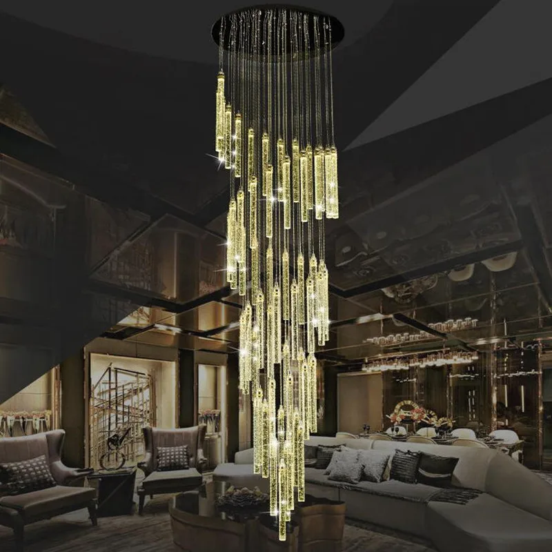 買取 ランプシャンデリアライトの高天井玄関階段スパイラルロングランプクリスタルの階段シャンデリアハンギングライト