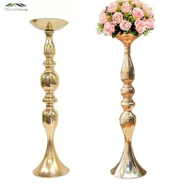Candelabros dorados con soporte para mesa, florero, 73cm/30 pulgadas, Centro de decoración de boda