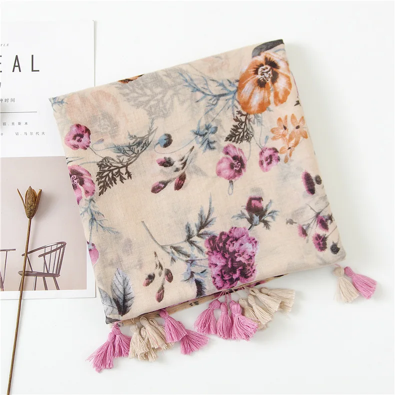 2020 шарф женский foulard femme Japan stye tassels printed scarf women Print Warm Hijab and Wraps Muslim Sjaal |
