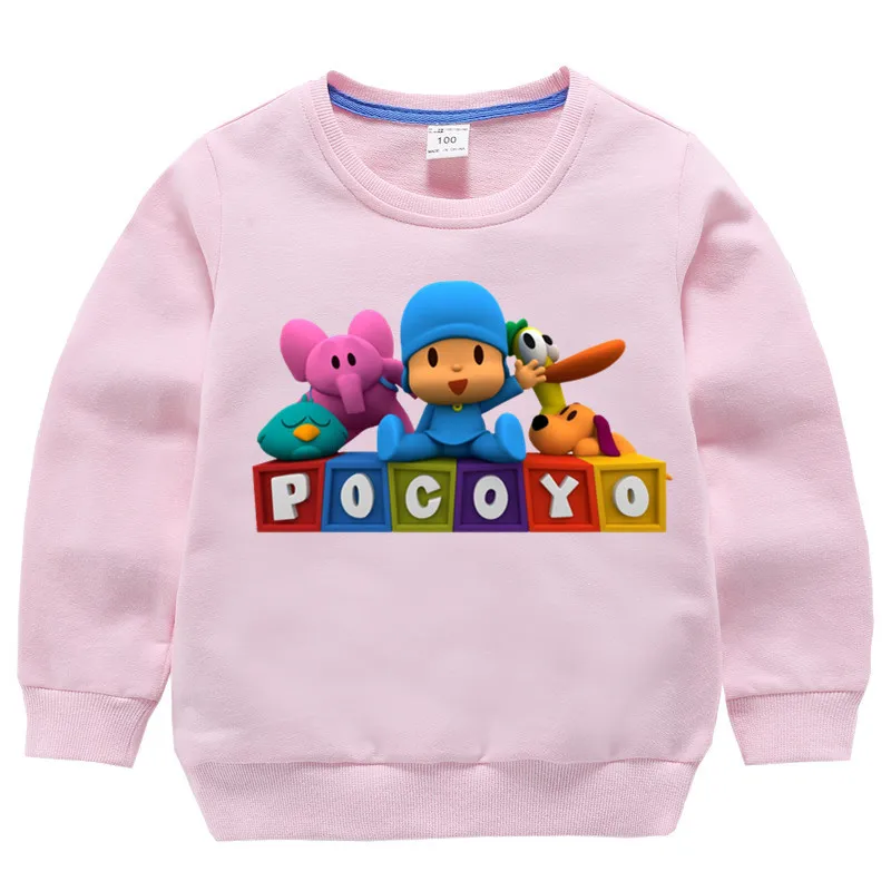 T127O-pink Детские хлопковые толстовки с капюшоном с принтом Pocoyo, хлопковый пуловер для девочек, топы для маленьких мальчиков, осенняя одежда - Цвет: T127O-pink