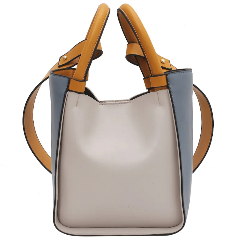 

Designer Contrast Color Tote Bucket Bag Women Shoulder Bag 2021 Fashion New Quality Pu Leather Women Handbag High Capacity Purse