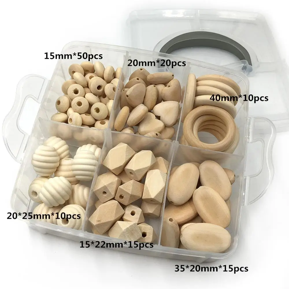 Набор бусин из натурального дерева геометрической формы сделай сам с коробкой